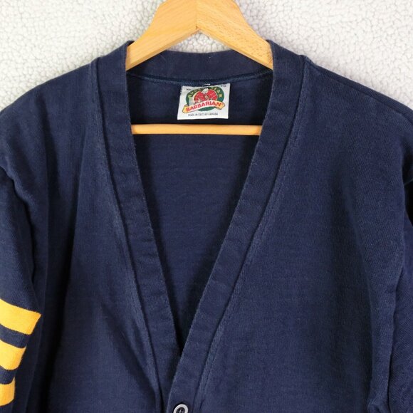 Barbarian Rugby Sweater Mens Extra Large Blue Yellow Striped V Neck Button Up - Picture 2 of 9